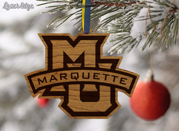 Marquette University Logo Ornament – Crafted from Cherry and Maple Wood – Marquette Golden Eagles