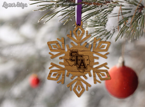 Stephen F Austin SFA Snowflake Ornament – Crafted from Cherry and Maple Wood – SFA Lumberjacks