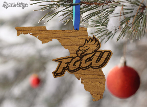Florida Gulf Coast University FGCU on State Ornament – Crafted from Cherry and Maple Wood – FGCU Eagles