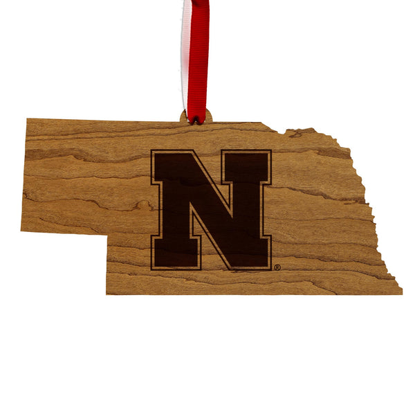 University of Nebraska N on State Ornament - Crafted from Cherry or Maple Wood - Nebraska Huskers
