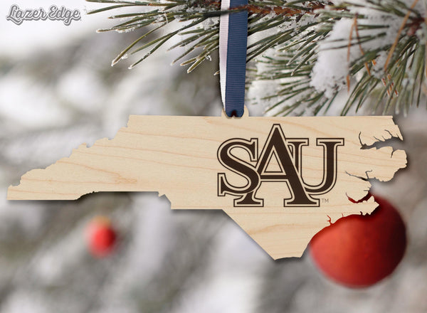 Saint Augustine's University SAU on State Ornament – Crafted from Cherry or Maple Wood – Saint Augustine's Falcons