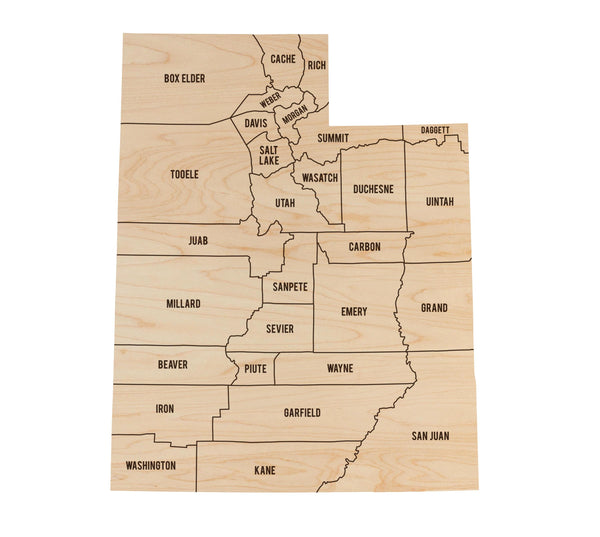 Utah County Map Wall Hanging - Crafted from Cherry or Maple Wood