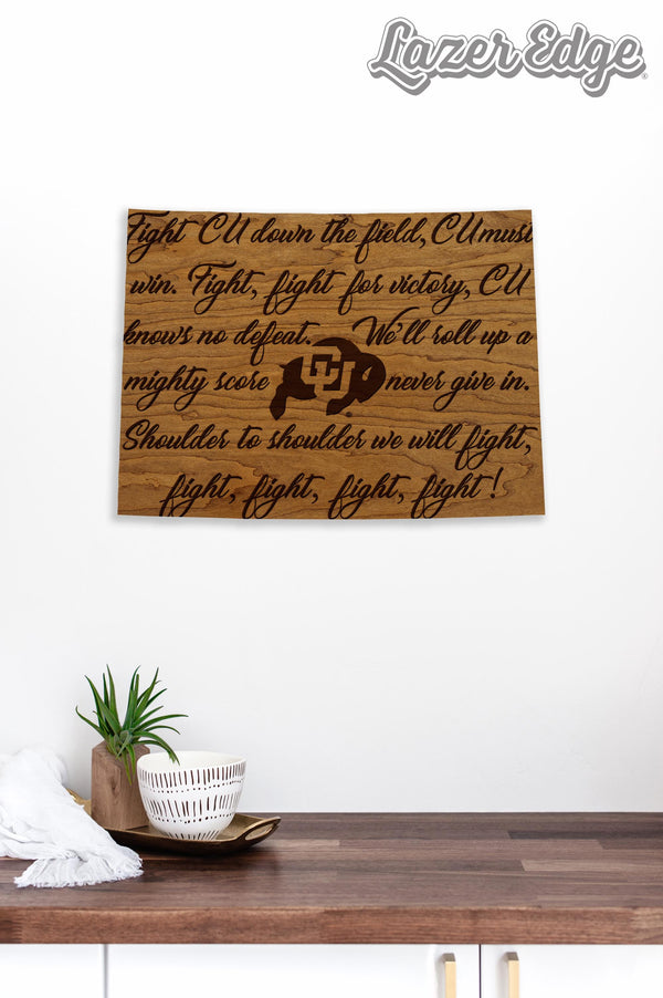 University of Colorado Fight Song Wall Hanging - Crafted from Cherry and Maple Wood - Colorado Buffaloes