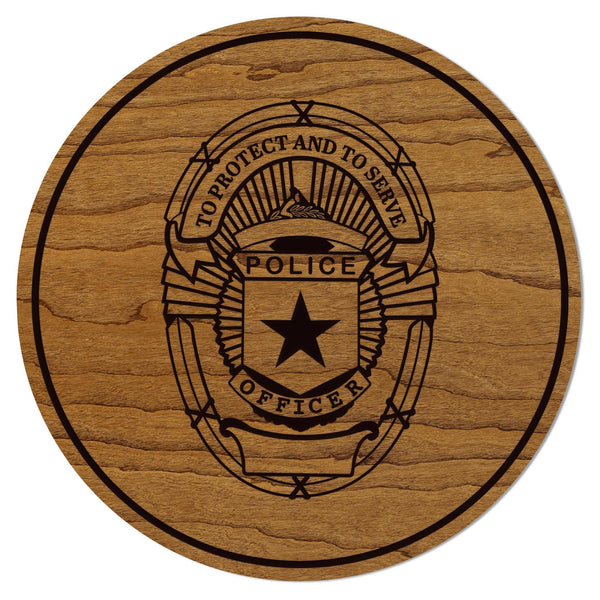 Police Officer Badge Coaster – To Protect and Serve – Crafted from Cherry or Maple Wood