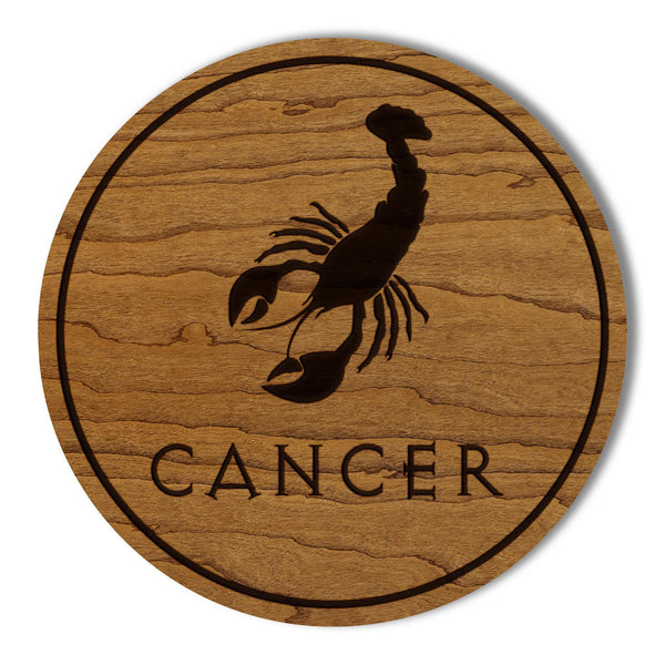 Cancer Symbol Zodiac Coaster – Crafted from Cherry or Maple Wood