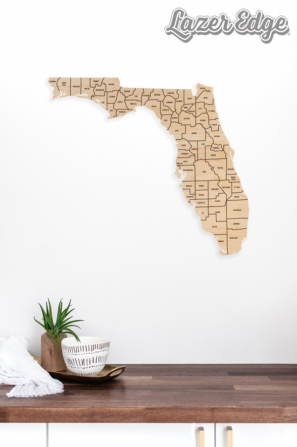 Florida County Map Wall Hanging - Crafted from Cherry or Maple Wood