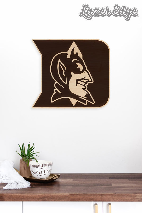 Duke University Iron D with Devil Wall Hanging - Crafted from Cherry and Maple Wood - Duke Blue Devils