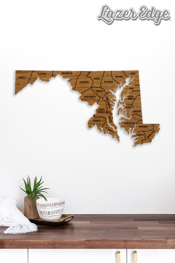 Maryland County Map Wall Hanging - Crafted from Cherry or Maple Wood