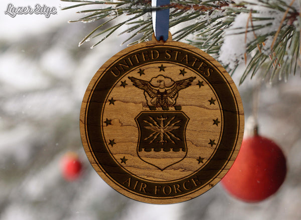 United States Air Force Seal Ornament – Crafted from Cherry or Maple Wood