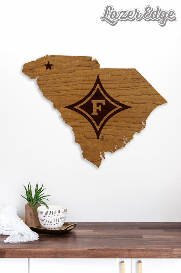 Furman University Diamond on State Wall Hanging – Crafted from Cherry Wood or Maple Wood - Furman Paladins