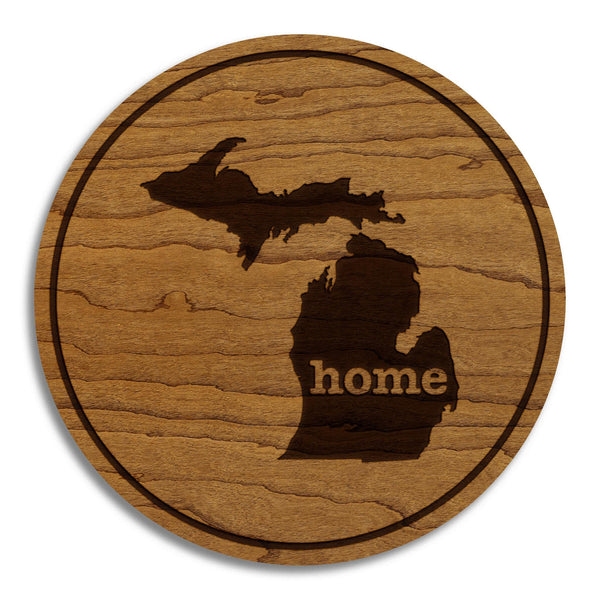 Michigan Home State Map Coaster - Crafted from Cherry or Maple Wood