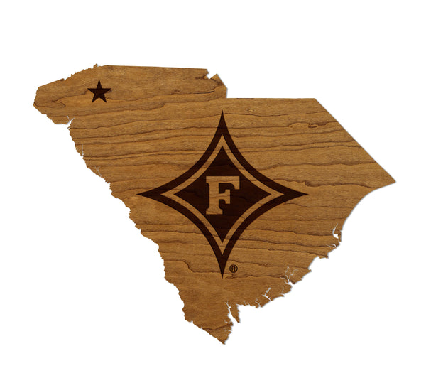 Furman University Diamond on State Wall Hanging – Crafted from Cherry Wood or Maple Wood - Furman Paladins