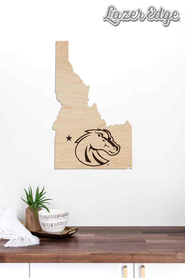 Boise State University Broncos on State Wall Hangings - Crafted from Cherry or Maple Wood -  Boise State University Broncos