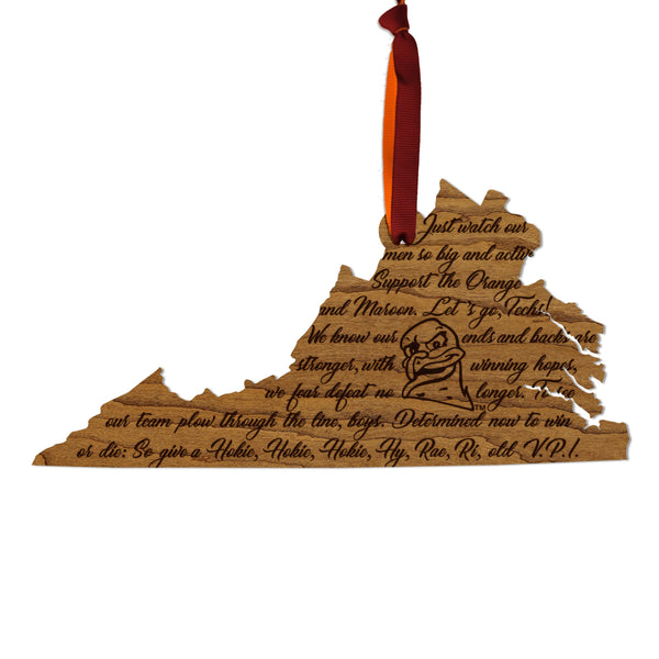 Virginia Tech Fight Song on State Ornament – Crafted from Cherry and Maple Wood – Virginia Tech Hokies