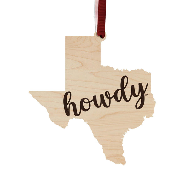 Texas A&M University Howdy on State Ornament – Crafted from Cherry and Maple Wood – Texas A and M Aggies