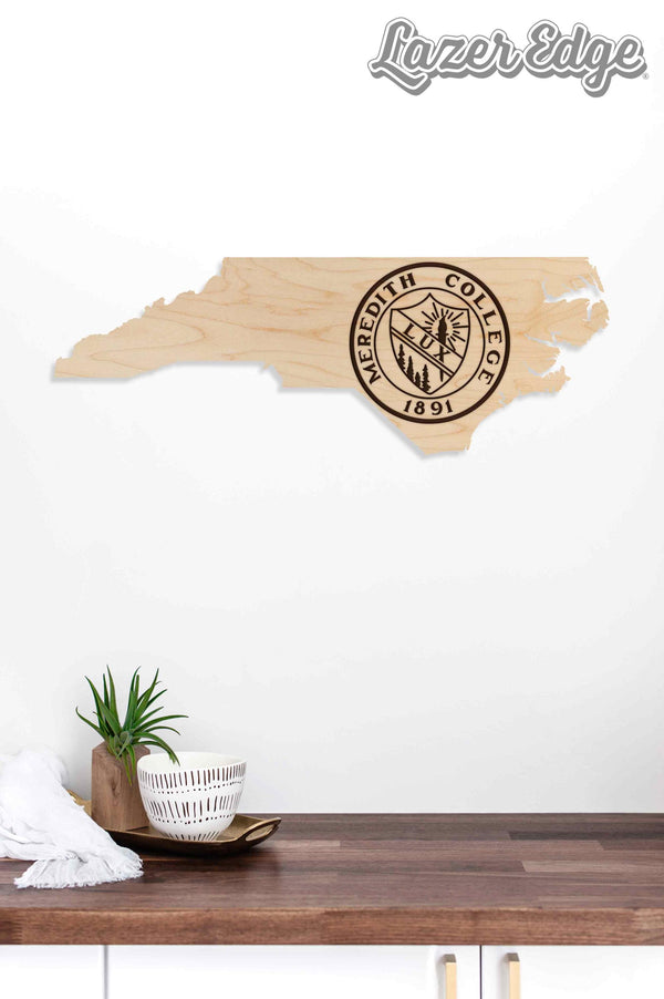 Meredith College Seal on State Wall Hanging - Crafted from Cherry or Maple Wood - Meredith Avenging Angels