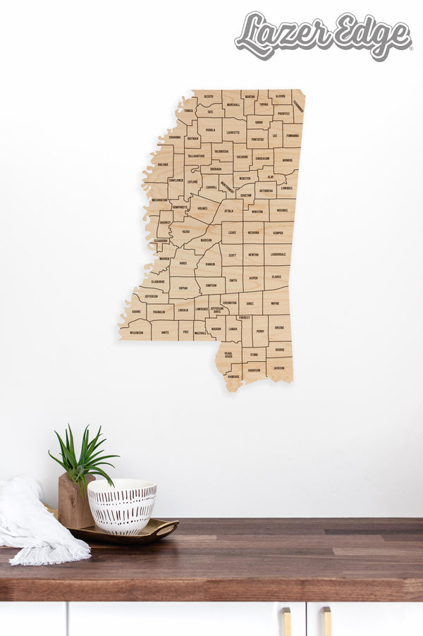 Mississippi County Map Wall Hanging - Crafted from Cherry or Maple Wood