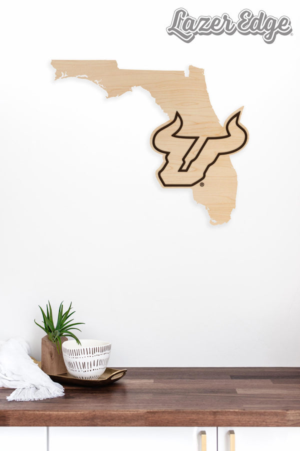 University of South Florida Bulls Logo on State Wall Hanging – Crafted from Cherry and  Maple Wood - University of South Florida Bulls
