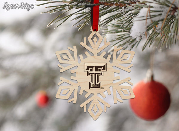 Texas Tech University Double T Snowflake Ornament – Crafted from Cherry and Maple Wood – Texas Tech Red Raiders