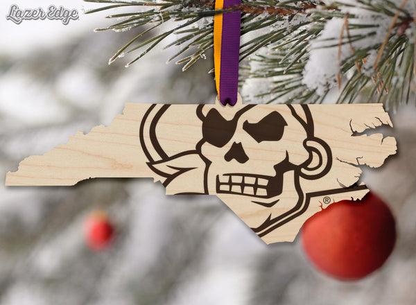 East Carolina University Pirate State of Mind Ornament – Crafted from Cherry and Maple Wood –ECU Pirates