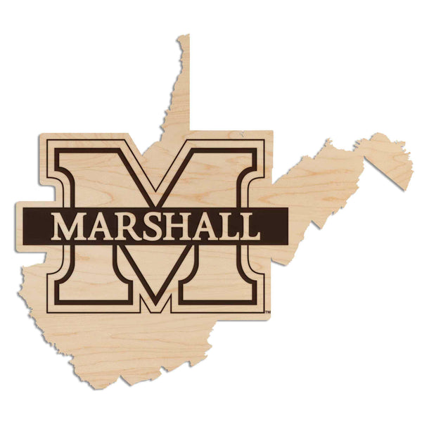 Marshall University Logo on State Wall Hanging - Crafted from Cherry or Maple Wood - Marshall Bisons