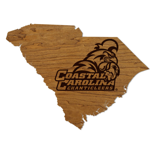 Coastal Carolina University Chanticleers on State Wall Hanging - Crafted from Cherry or Maple Wood - Coastal Carolina Chanticleers