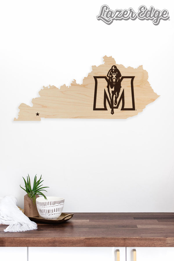 Murray State University Logo on State Wall Hanging - Crafted from Cherry or Maple Wood - Murray State Racers