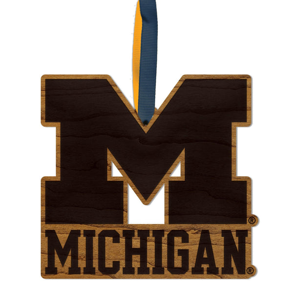 University of Michigan Ornament – Crafted from Cherry and Maple Wood