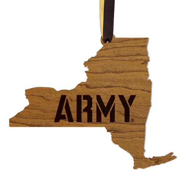 West Point University Army Wordmark on State Ornament – Crafted from Cherry and Maple Wood – West Point Black Knights