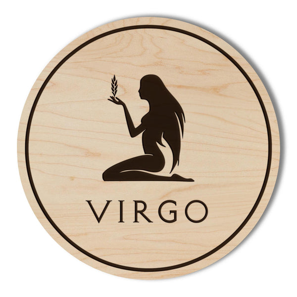 Virgo Symbol Zodiac Coaster – Crafted from Cherry or Maple Wood