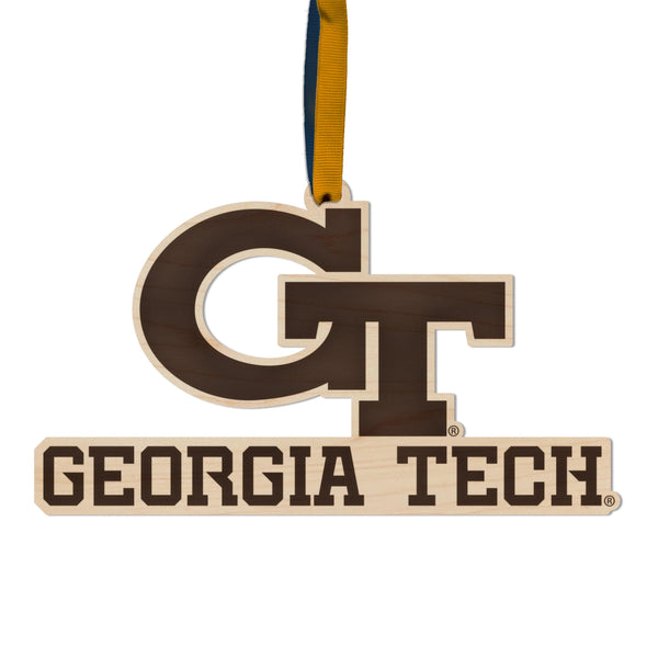 Georgia Tech Primary Logo Ornament - Crafted from Cherry or Maple Wood - Georgia Tech Yellow Jackets