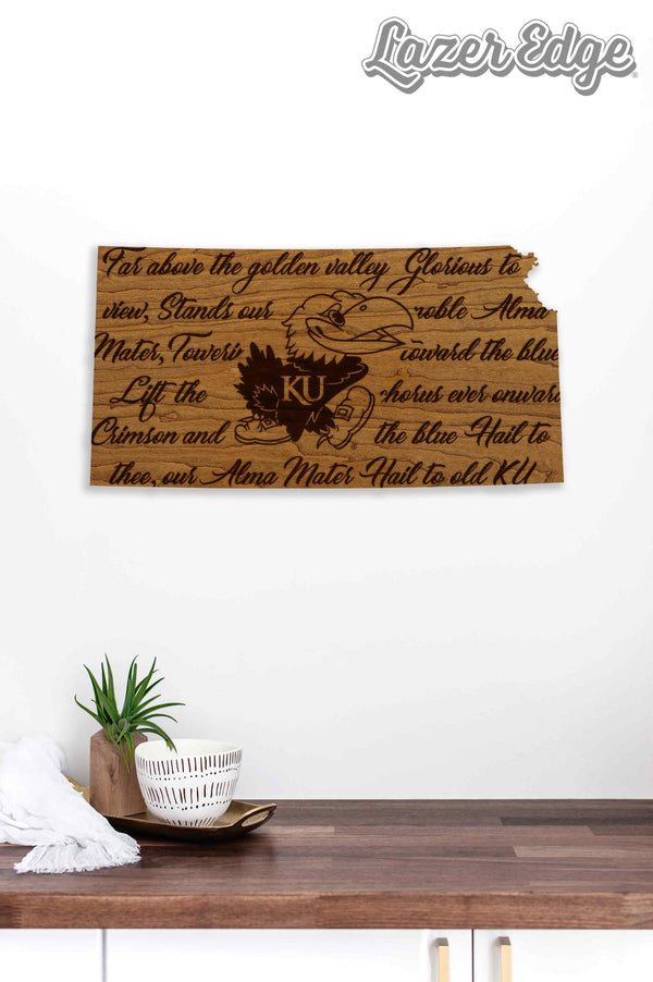 Kansas University Fight Song Wall Hanging - Crafted from Cherry and Maple Wood - Kansas University Jayhawks