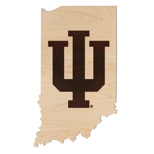 Indiana University Logo on State Wall Hanging - Crafted from Cherry or Maple Wood – Indiana Hoosiers