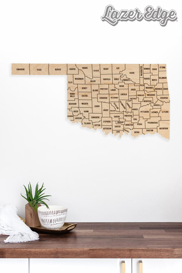 Oklahoma County Map Wall Hanging - Crafted from Cherry or Maple Wood
