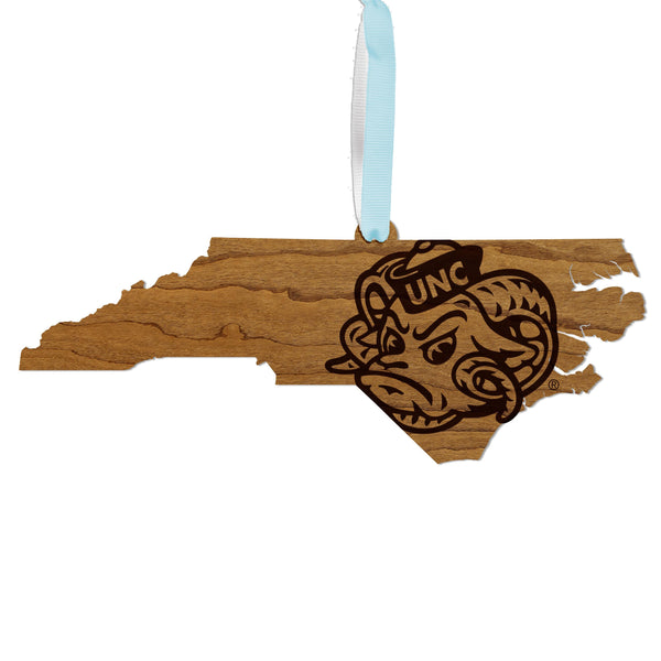 University of North Carolina Chapel Hill Ramses on State Ornament – Crafted from Cherry and Maple Wood – UNC Tar Heels