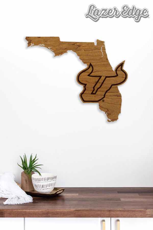 University of South Florida Bulls Logo on State Wall Hanging – Crafted from Cherry and  Maple Wood - University of South Florida Bulls