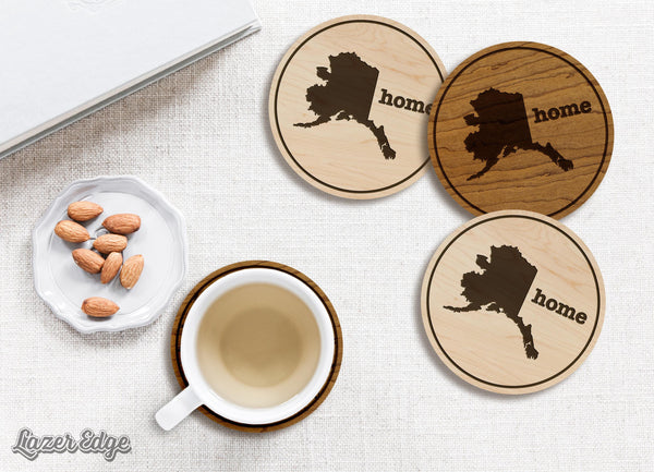 Alaska Home State Map Coaster - Crafted from Cherry or Maple Wood