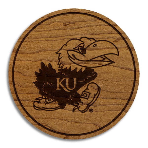 The University of Kansas Jayhawk Coaster – Crafted from Cherry or Maple Wood – Kansas Jayhawks