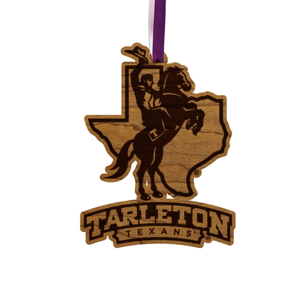 Tarleton State University Texans Ornament – Crafted from Cherry and Maple Wood – Tarleton Texans