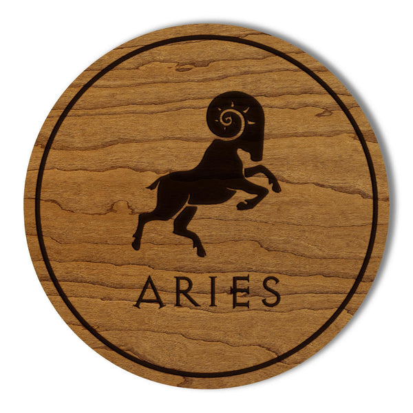Aries Symbol Zodiac Coaster – Crafted from Cherry or Maple Wood