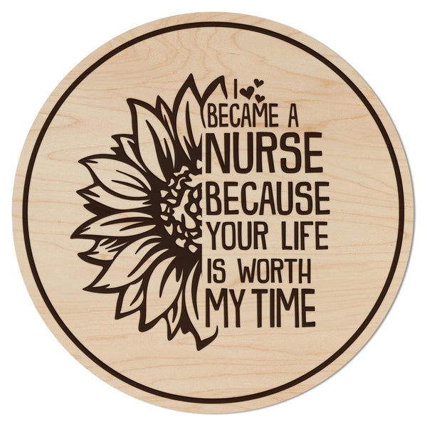 Nurse Sunflower Coaster – Crafted from Cherry or Maple Wood