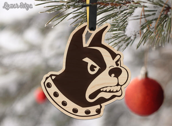 Wofford College Terriers Ornament – Crafted from Cherry and Maple Wood – Wofford Terriers