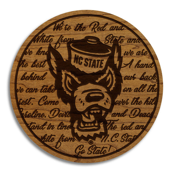 North Carolina State University Fight Song Coaster – Crafted from Cherry or Maple Wood – NC State Wolfpack