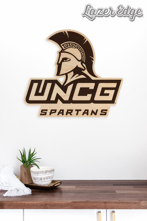 University of North Carolina Greensboro Spartan Logo Wall Hanging – Crafted from Cherry and  Maple Wood - UNCG Spartans