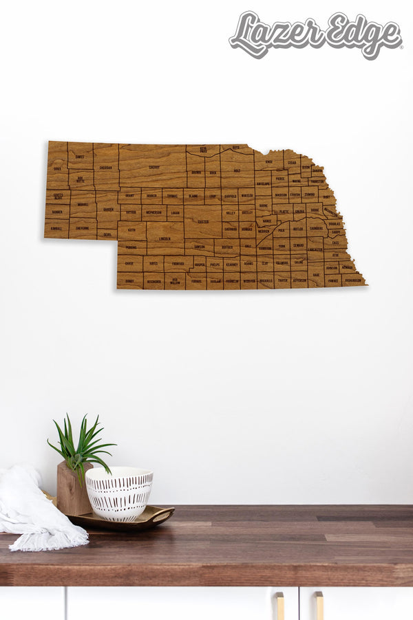 Nebraska County Map Wall Hanging - Crafted from Cherry or Maple Wood