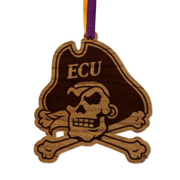 East Carolina University Jolly Roger Ornament – Crafted from Cherry and Maple Wood –ECU Pirates