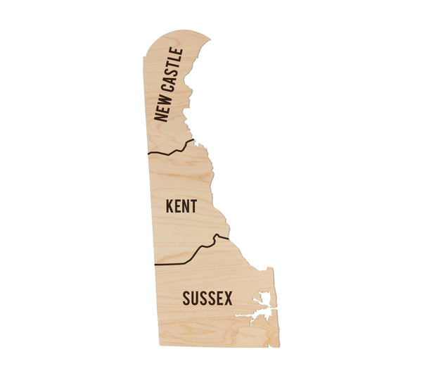 Delaware County Map Wall Hanging - Crafted from Cherry or Maple Wood