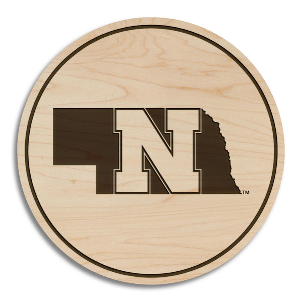 University of Nebraska State Logo Coaster - Crafted from Cherry or Maple Wood - Nebraska Huskers