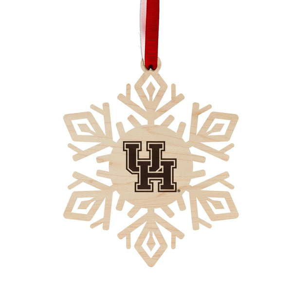 University of Houston UH Snowflake Ornament – Crafted from Cherry and Maple Wood – Houston Cougars