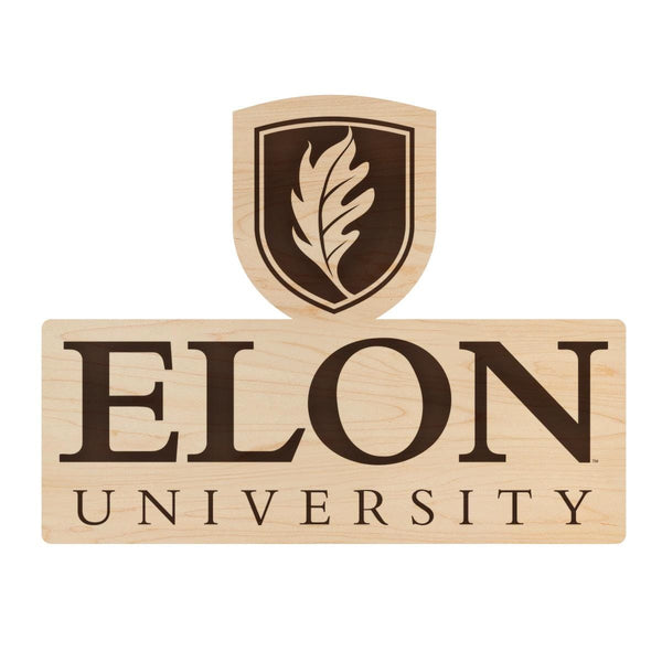 Elon University Academic Mark Wall Hanging - Crafted from Cherry and Maple Wood - Elon Phoenix